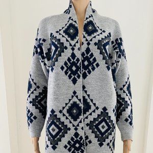 Bartolini Wool Blend Aztec Print Cardigan Women’s Size Small Gray Blue Open